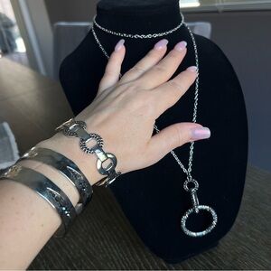 Silver tone custom Jewelry Set Necklace, 2 bracelets and earrings